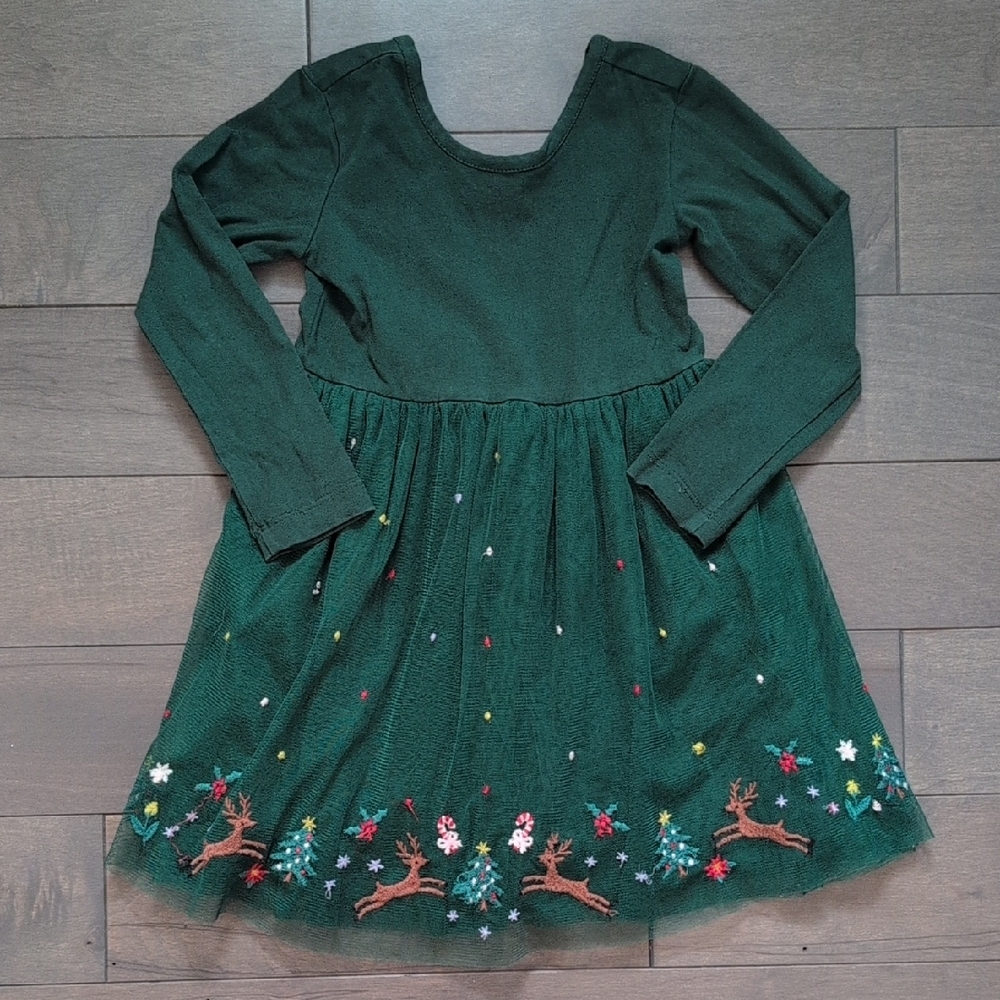 Hanna Andersson 3T Holiday Reindeer Embroidered Dress